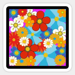 Retro 60's style colorful flower pattern Sticker